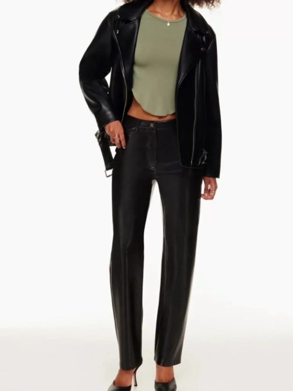 Wilfred Melina High Waisted Vegan Leather Straight Leg Pant Size 8 Black Aritzia
